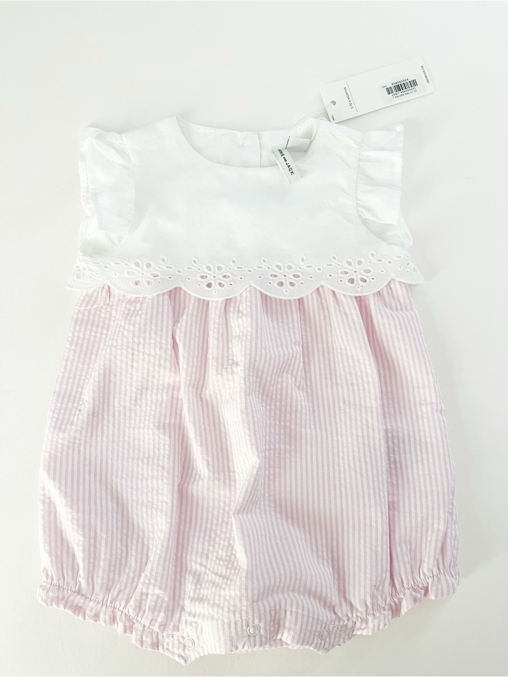Janie and Jack White & Pink Eyelet Seersucker Onesie